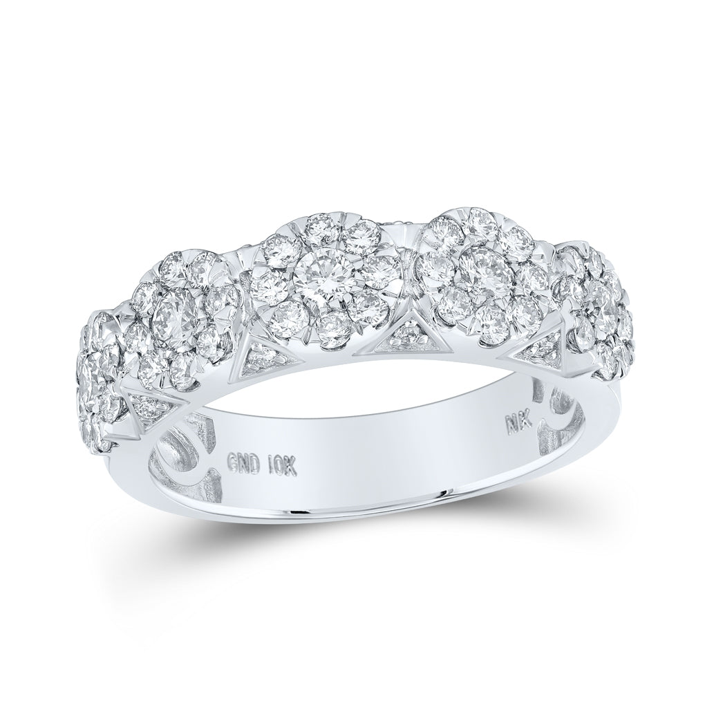 10K White Gold Mens Round Diamond Cluster Band Ring 1-1/2 Cttw, Mens Size: 7-13