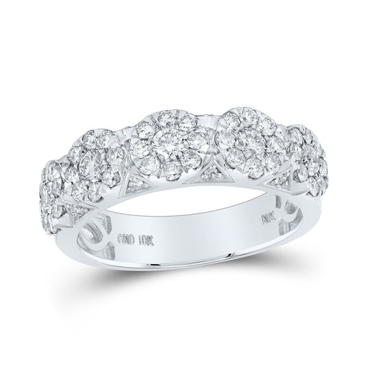10K White Gold Mens Round Diamond Cluster Band Ring 1-1/2 Cttw, Mens Size: 7-13