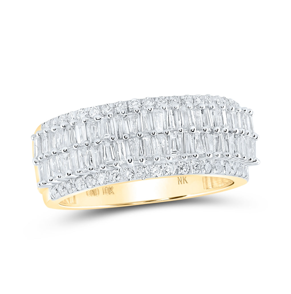 10K White Or Yellow Gold Mens Baguette Diamond Band Ring, Mens Size: 7-13