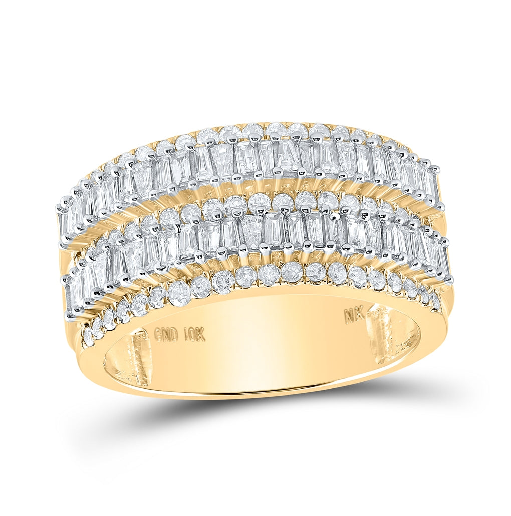 10K Yellow Or White Gold Mens Baguette Diamond Round Band Ring 1-1/2 Cttw, Mens Size: 7-13