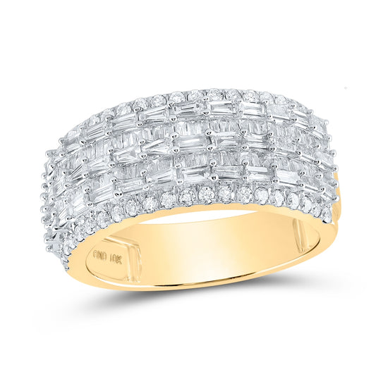 10K Yellow Or White Gold Mens Baguette Diamond Round Band Ring 1-3/4 Cttw, Mens Size: 7-13