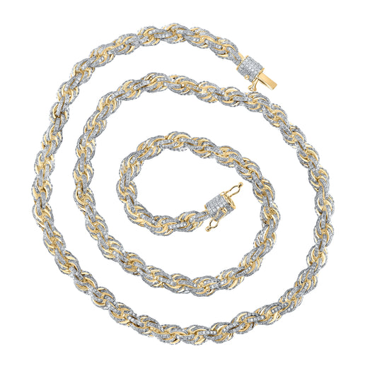 10K Yellow Gold Mens Round Diamond 22-inch Rope Chain Necklace 16-3/4 Cttw, Length: 22.01 In, Width: 0.24 In
