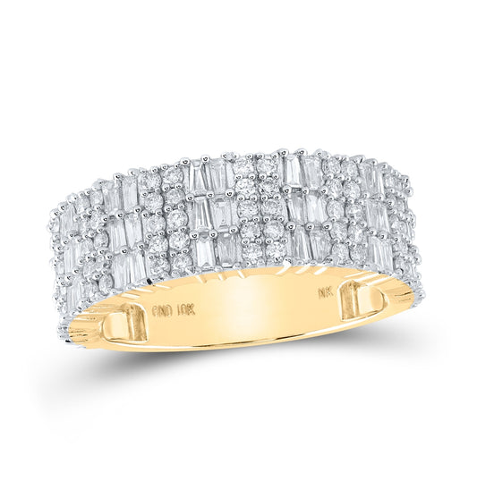 10K Yellow Gold Mens Baguette Diamond Round Band Ring 1-7/8 Cttw, Mens Size: 7-13