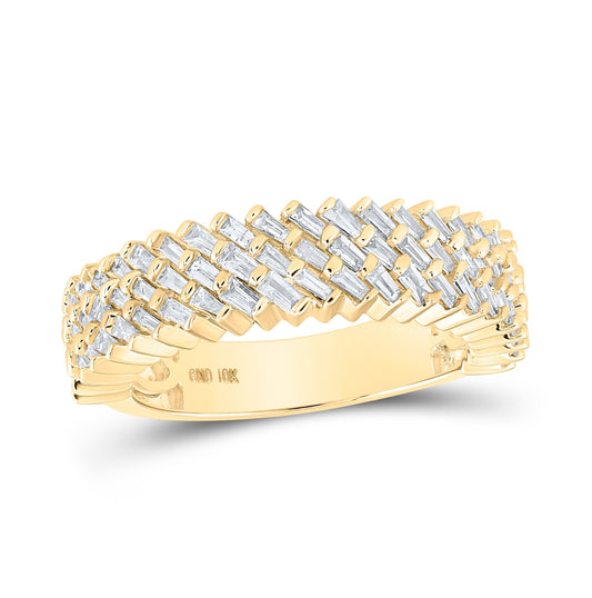 10K Yellow Gold Mens Baguette Diamond Triple Row Diagonal Band Ring 1 Cttw, Mens Size: 7-13
