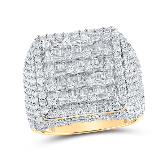 10K Yellow Gold Mens Baguette Diamond Square Ring 4-5/8 Cttw, Mens Size: 7-13