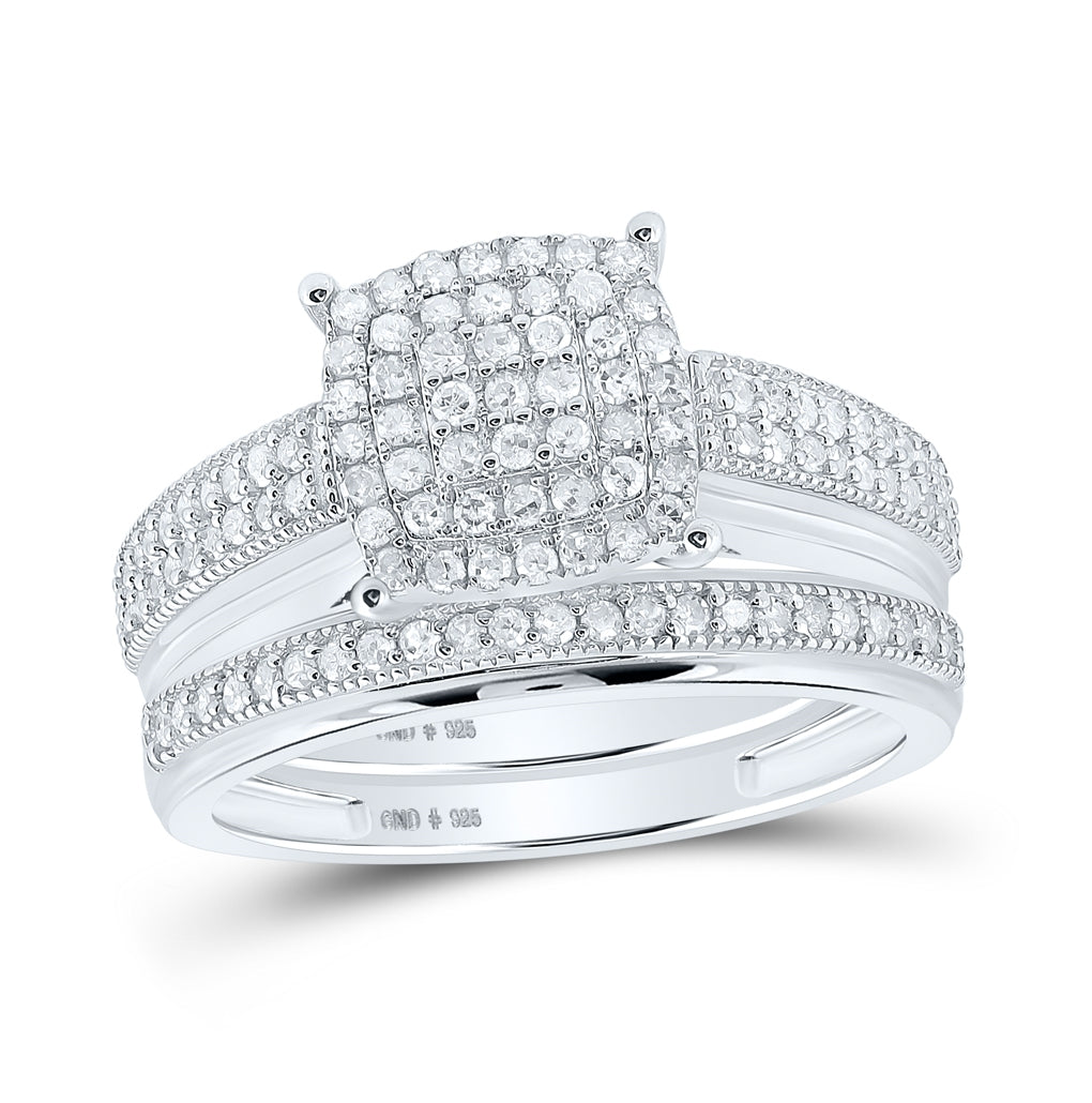 Sterling Silver His Hers Round Diamond Cluster Matching Wedding Set 3/4 Cttw, Womens Size: 5-10, Mens Size: 7-13