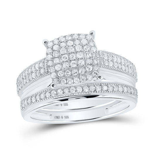 Sterling Silver His Hers Round Diamond Cluster Matching Wedding Set 3/4 Cttw, Womens Size: 5-10, Mens Size: 7-13