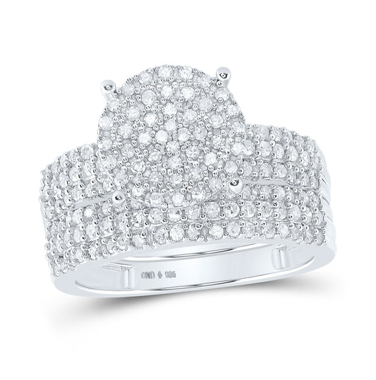 Sterling Silver His Hers Round Diamond Cluster Matching Wedding Set 1-3/8 Cttw, Womens Size: 5-10, Mens Size: 7-13