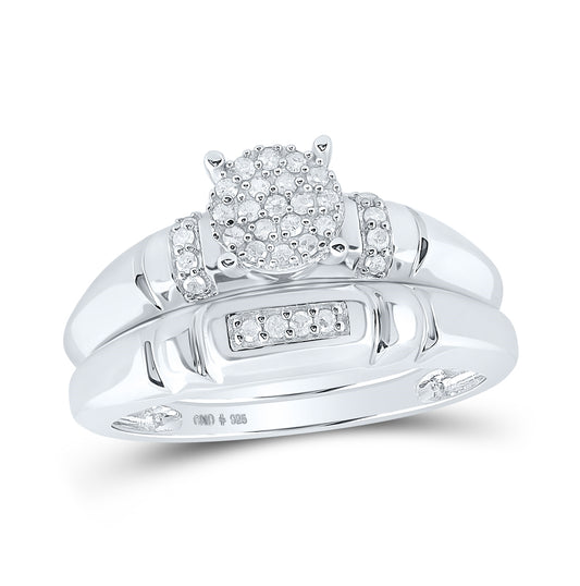 Sterling Silver His Hers Round Dia. Cluster Matching Wedding Set 1/4ctw, Women's Size: 5-10, Mens Size: 7-13
