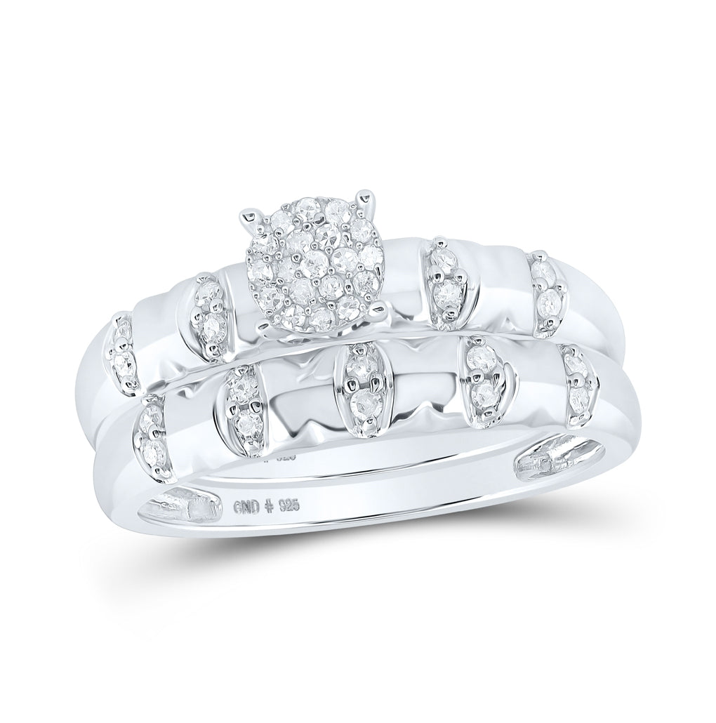 Sterling Silver His Hers Round Dia. Cluster Matching Wedding Set 1/4ctw, Women's Size: 5-10, Men's Size: 7-13