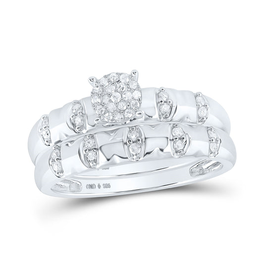 Sterling Silver His Hers Round Dia. Cluster Matching Wedding Set 1/4ctw, Women's Size: 5-10, Men's Size: 7-13