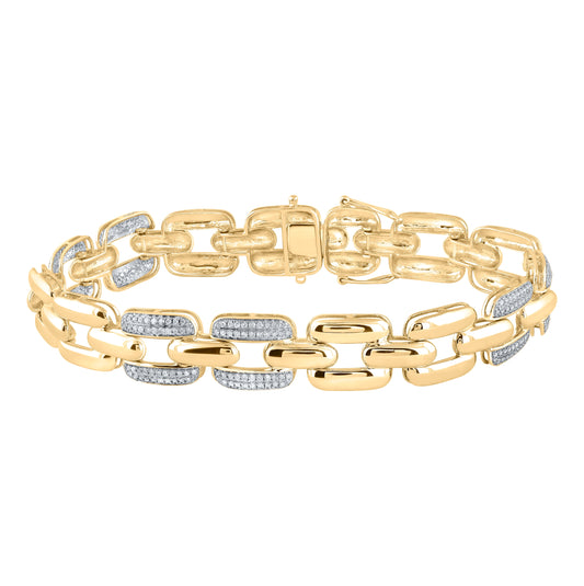 10K Yellow Gold Mens Round Diamond Anchor Link Bracelet 1 Cttw