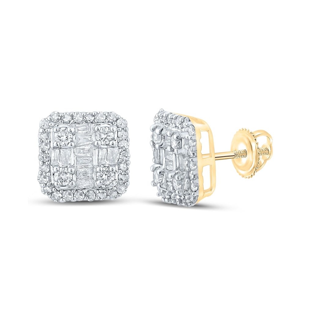 14K Yellow Gold Baguette Diamond Square Earrings 1/2 Cttw