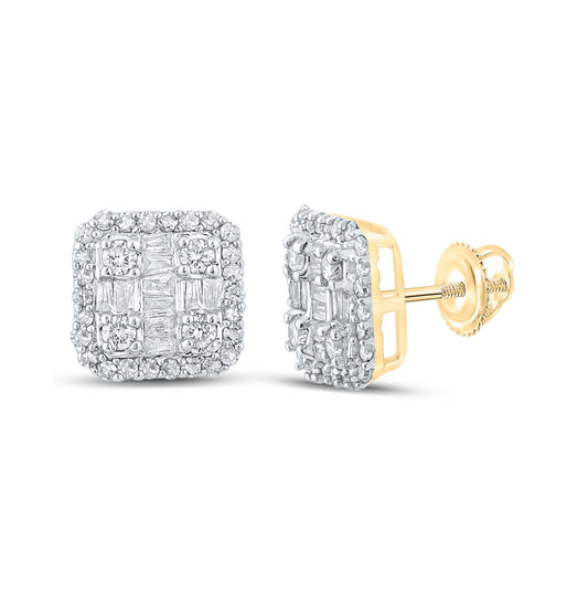 14K Yellow Gold Baguette Diamond Square Earrings 1/2 Cttw
