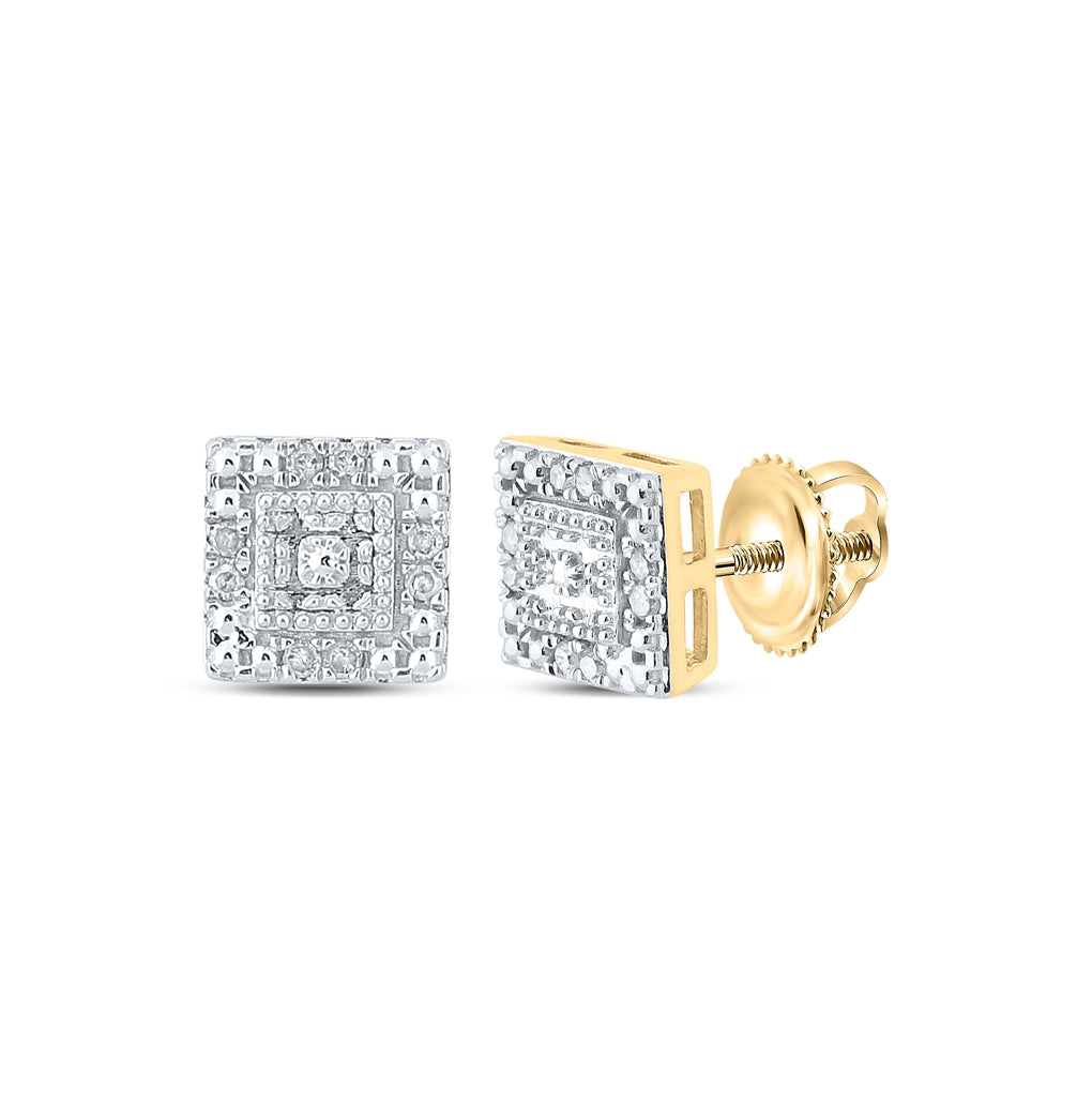14K Yellow Gold Womens Round Diamond Square Earrings 1/8 Cttw, Length: 0.27 In, Width: 0.28 In