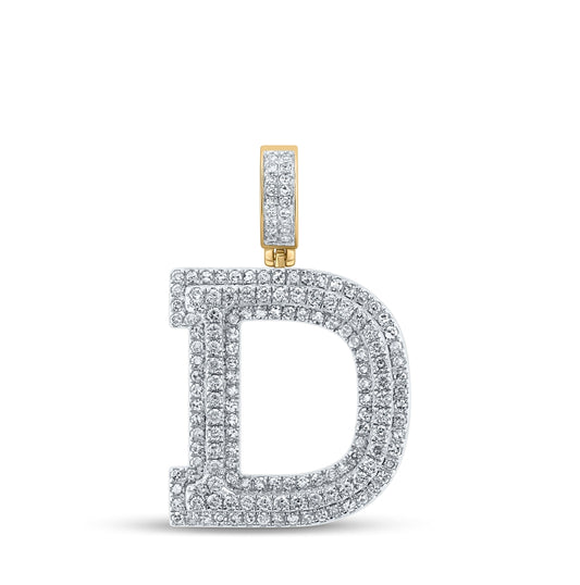 14K Yellow Gold Mens Round Diamond D Initial Letter Charm Pendant 1-7/8 Cttw