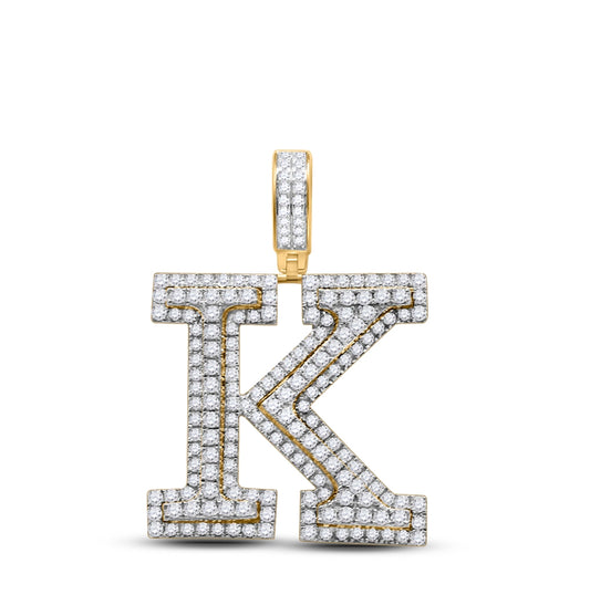 14K Yellow Gold Mens Round Diamond K Initial Letter Charm Pendant 2-1/3 Cttw, Length: 1.41 In, Width: 1.01 In