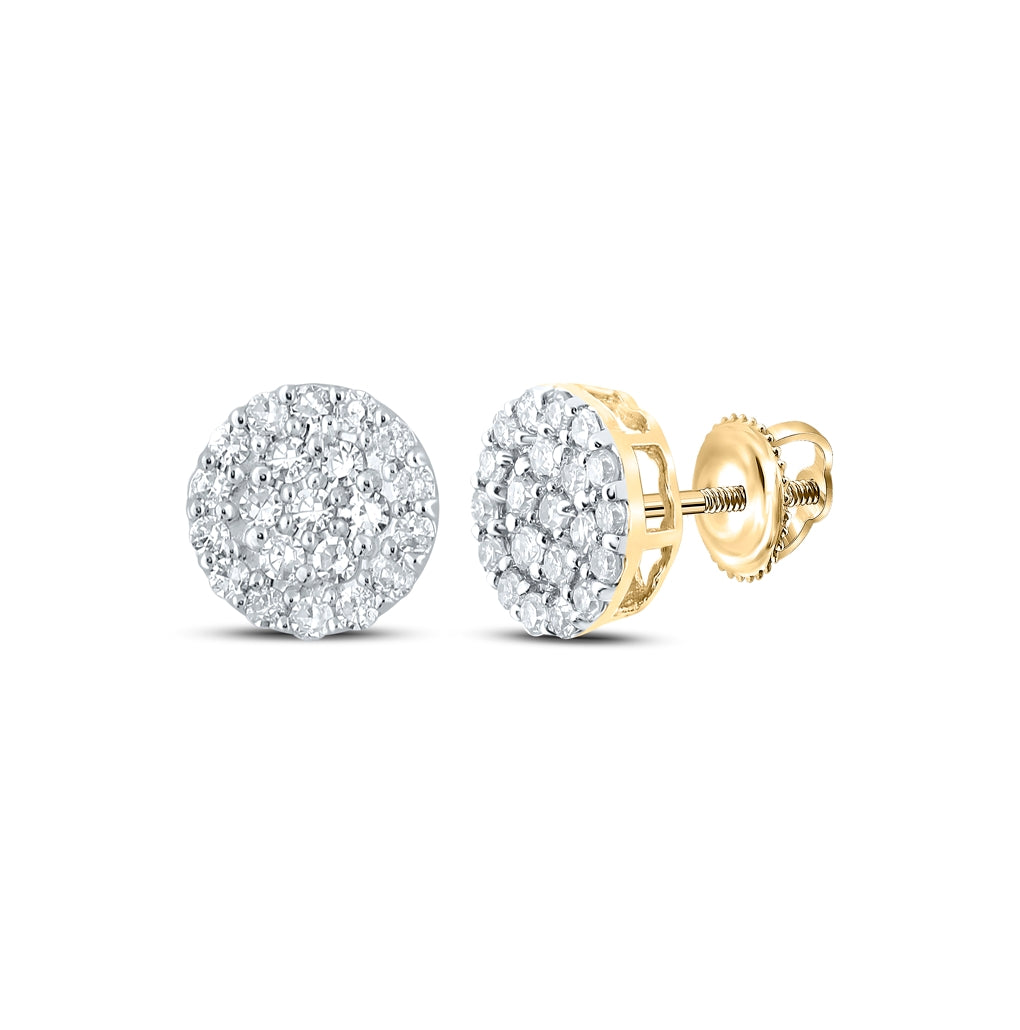 14K Yellow Gold Round Diamond Cluster Earrings 1/4 Cttw