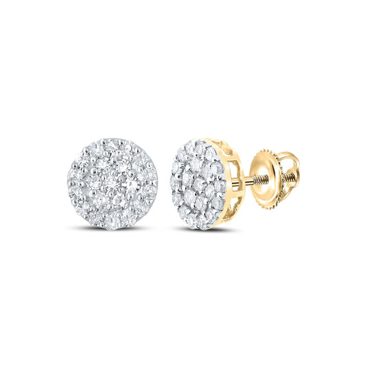 14K Yellow Gold Round Diamond Cluster Earrings 1/4 Cttw