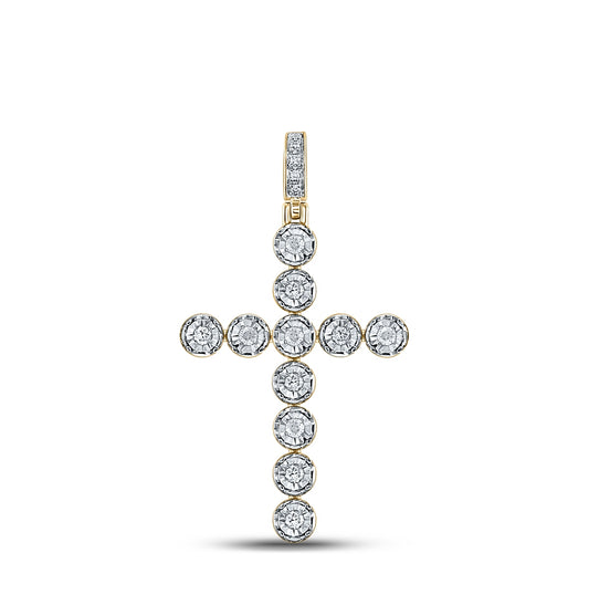 14K Yellow Gold Mens Round Diamond Cross Charm Pendant 1/3 Cttw