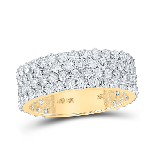 14K Yellow Gold Mens Round Diamond 4-Row Pave Band Ring 4-1/4 Cttw, Mens Size: 7-13