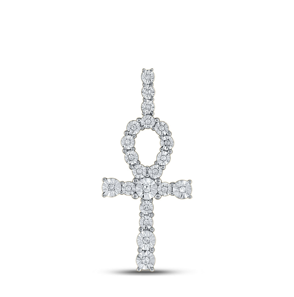 14K Yellow Gold Mens Round Diamond Ankh Cross Charm Pendant 1/5 Cttw, Length: 1.79 In, Width: 0.78 In