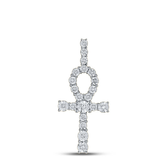 14K Yellow Gold Mens Round Diamond Ankh Cross Charm Pendant 1/5 Cttw, Length: 1.79 In, Width: 0.78 In