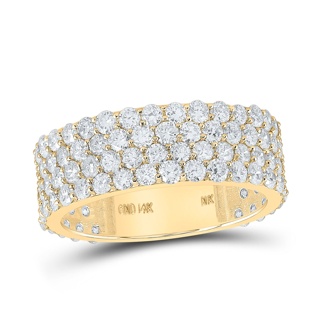 14K White Or Yellow Gold Mens Round Diamond 4-Row Pave Band Ring, Mens Size: 7-13