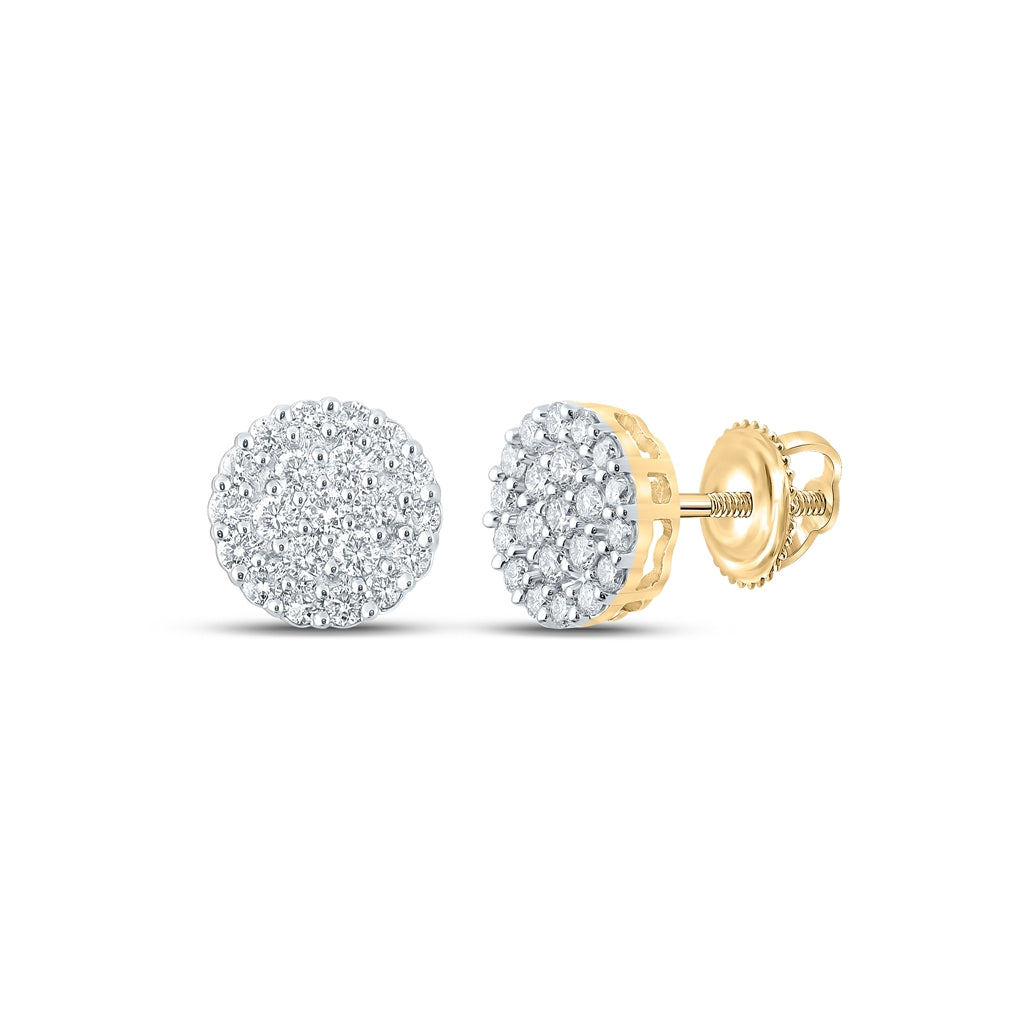 14K Yellow Gold Round Diamond Cluster Earrings 1 Cttw