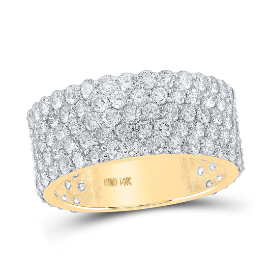 14K Yellow Gold Mens Round Diamond 5-Row Pave Band Ring 5-3/8 Cttw, Mens Size: 7-13