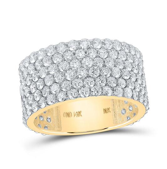 14K Yellow Gold Mens Round Diamond 6-Row Pave Band Ring 6-1/2 Cttw, Mens Size: 7-13