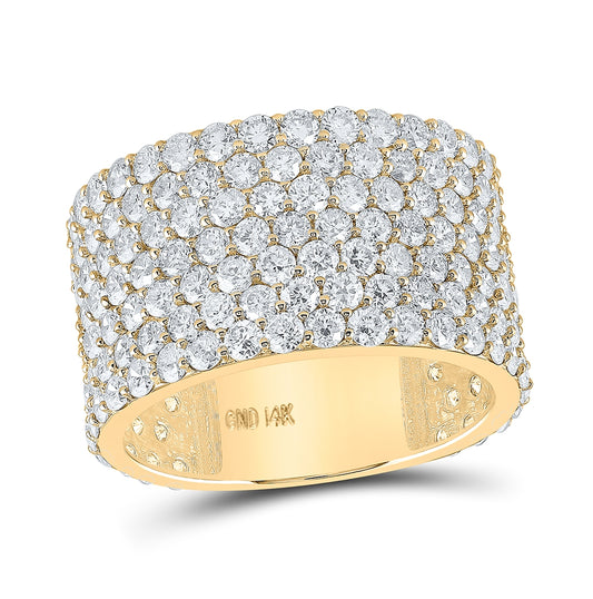 14K Yellow Gold Mens Round Diamond 7-Row Statement Band Ring 7-1/2 Cttw, Mens Size: 7-13