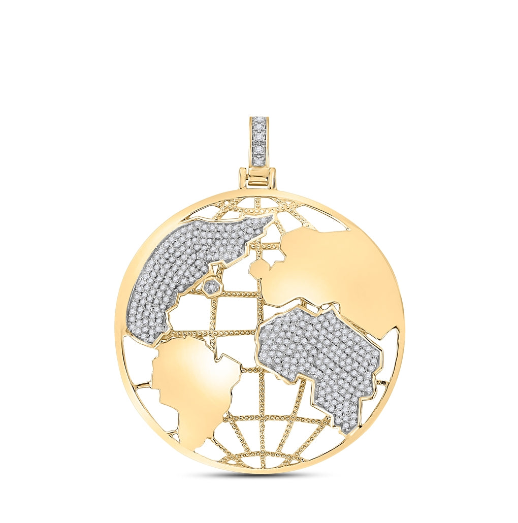 14K Yellow Gold Mens Round Diamond Globe Earth Charm Pendant 5/8 Cttw