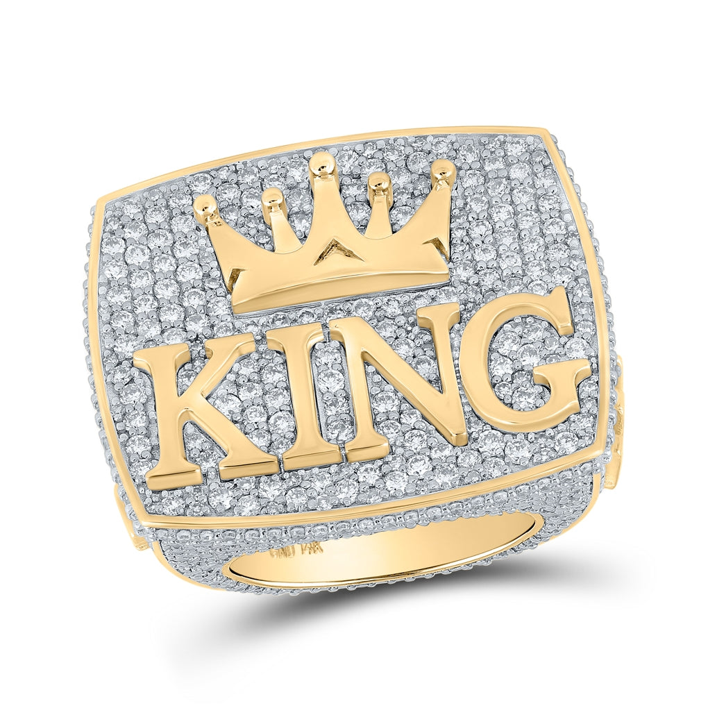 14K Yellow Gold Mens Round Diamond KING Crown Ring 10-1/2 Cttw, Mens Size: 7-13