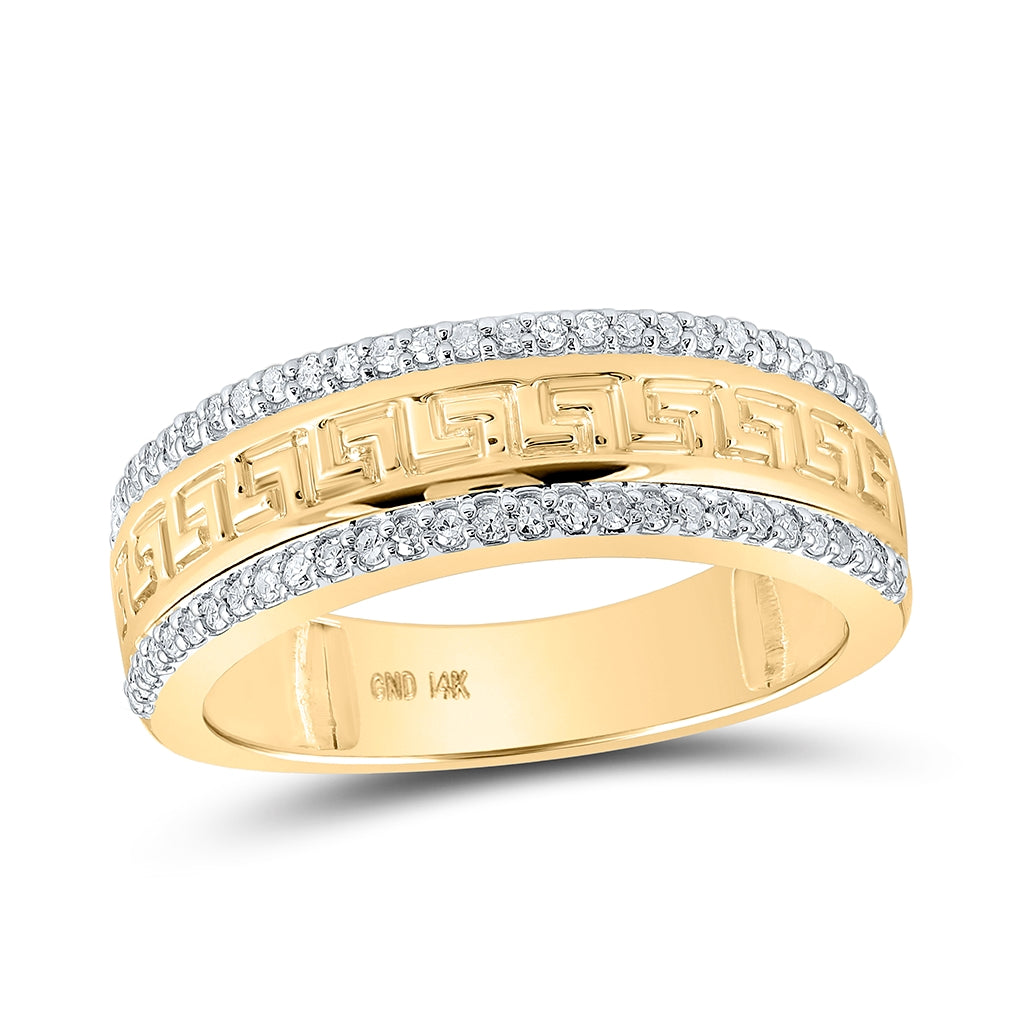 14K Yellow Gold Mens Round Diamond Greek Key Band Ring 1/3 Cttw, Mens Size: 7-13