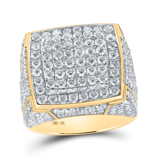 14K Yellow Gold Mens Round Diamond Square Ring 4-7/8 Cttw, Mens Size: 7-13