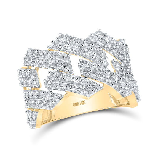 14K Yellow Gold Mens Round Diamond Straight Cuban Band Ring 2-1/3 Cttw, Mens Size: 7-13