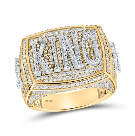 14K Two-tone Gold Mens Round Diamond KING Ring 2-3/4 Cttw, Mens Size: 7-13