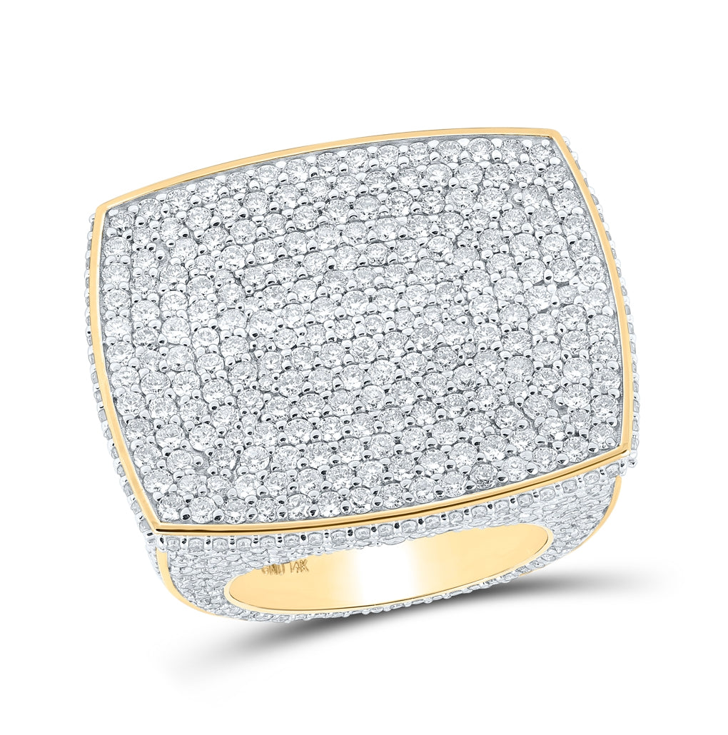 14K Yellow Gold Mens Round Diamond Rectangle Pave Statement Ring 14 Cttw, Mens Size: 7-13