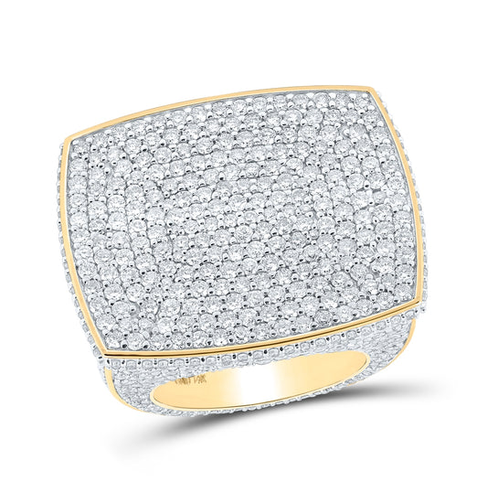 14K Yellow Gold Mens Round Diamond Rectangle Pave Statement Ring 14 Cttw, Mens Size: 7-13