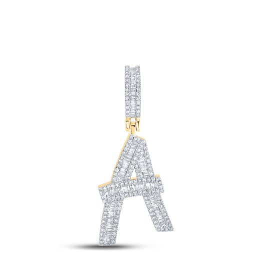 14K Yellow Gold Mens Baguette Diamond Initial Letter Charm Pendant