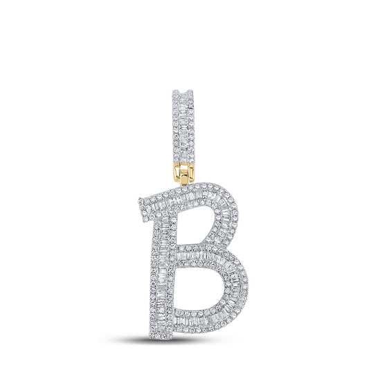 14K Yellow Gold Mens Baguette Diamond Initial Letter Charm Pendant