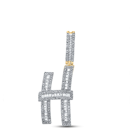 14K Yellow Gold Mens Baguette Diamond Initial Letter Charm Pendant