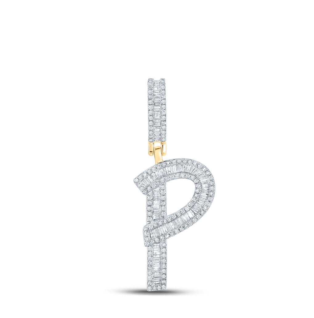 14K Yellow Gold Mens Baguette Diamond Initial Letter Charm Pendant