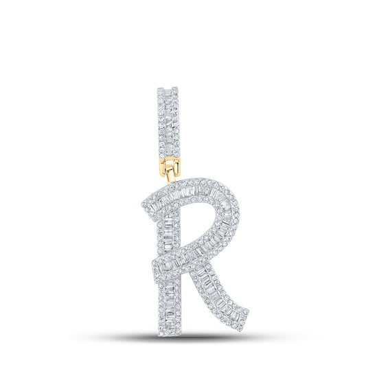 14kt Yellow Gold 7/8ctw Diamond Cn Initial "r" Mens Charm