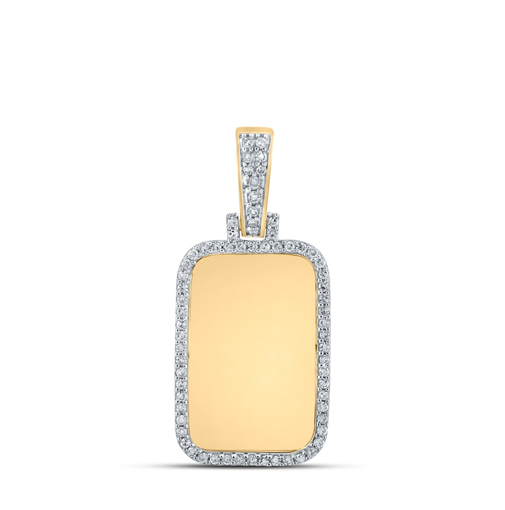 14K Yellow Gold Mens Round Diamond Dog Tag Memory Charm Pendant 1/3 Cttw