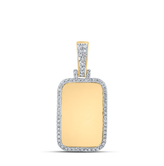 14K Yellow Gold Mens Round Diamond Dog Tag Memory Charm Pendant 1/3 Cttw