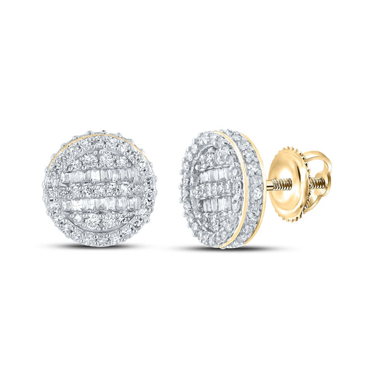 14K Yellow Gold Baguette Diamond Circle Earrings 3/4 Cttw
