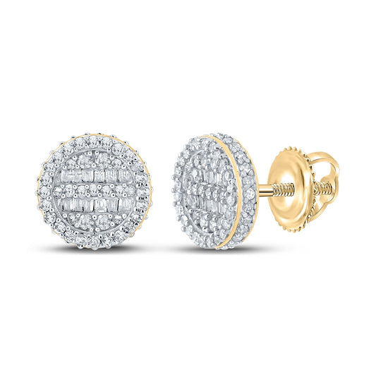 14K Yellow Gold Baguette Diamond Circle Earrings 1/2 Cttw