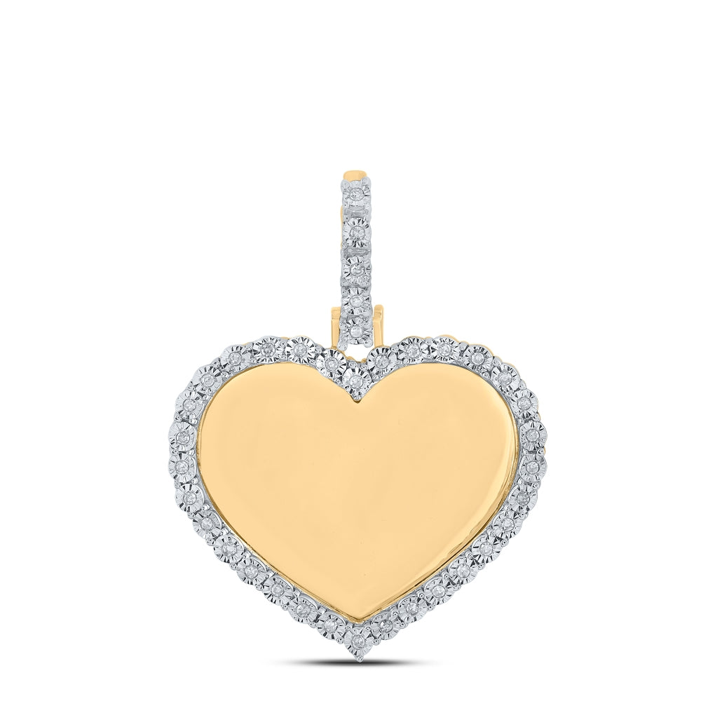 14K Yellow Gold Mens Round Diamond Memory Heart Charm Pendant 1/10 Cttw, Length: 1.2 In, Width: 0.94 In